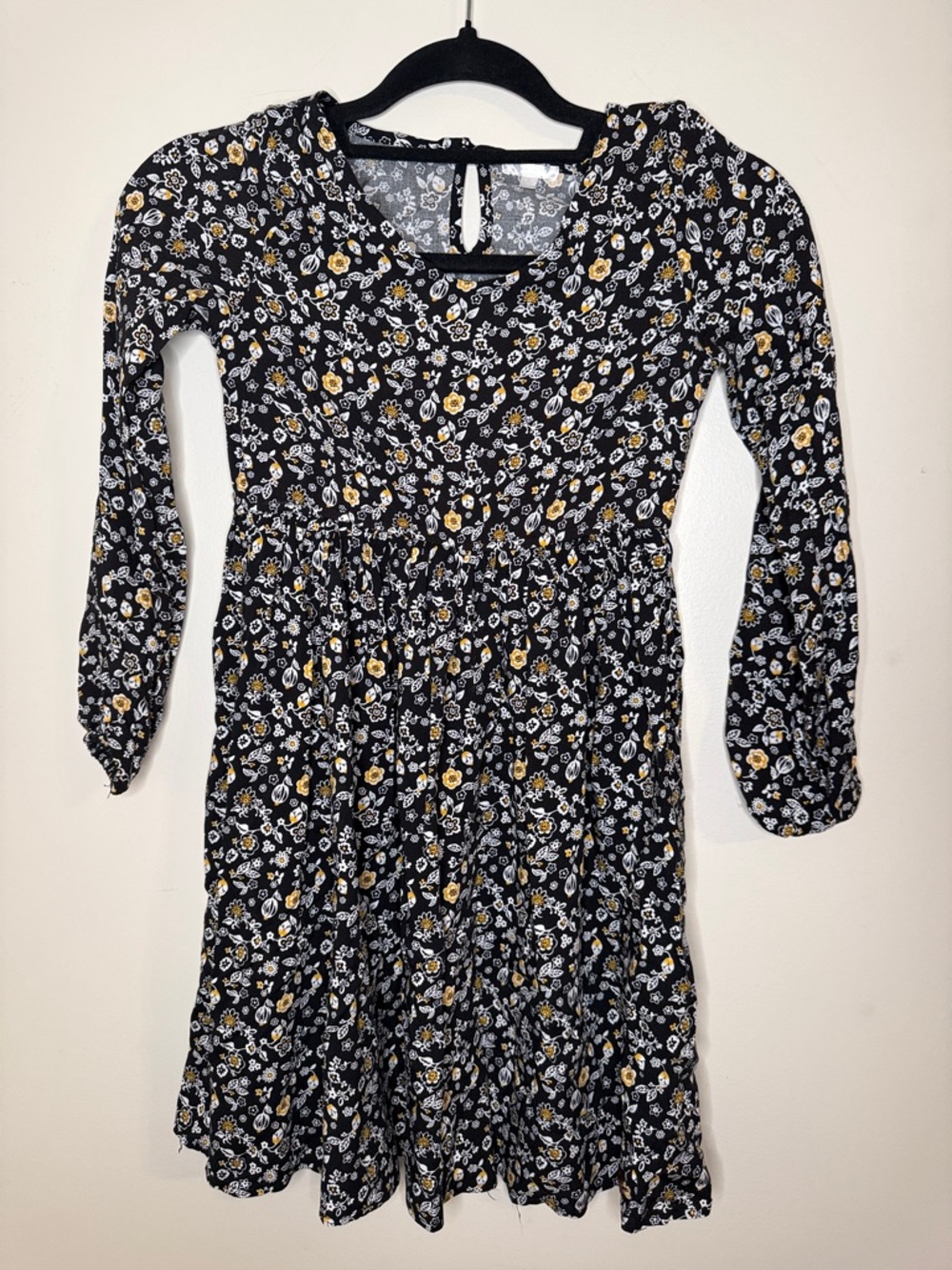 Floral Long-Sleeve Black & Yellow Dress